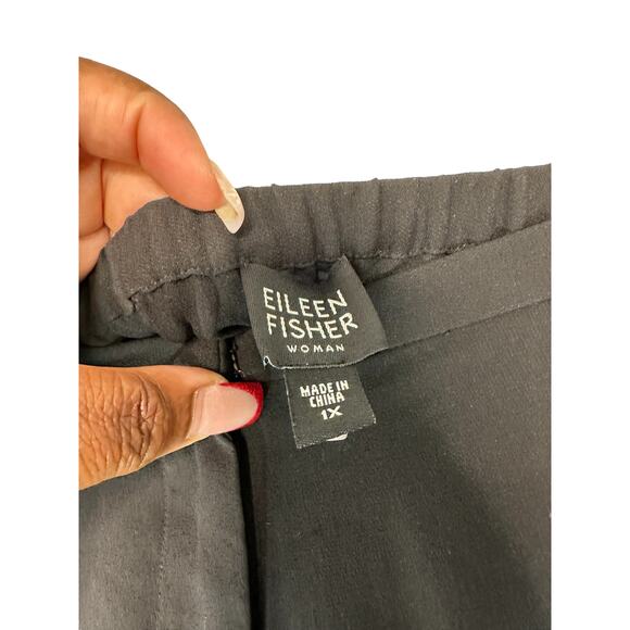 Eileen‎ Fisher Pants Plus Black Silk Lagenlook Chiffon Straight Leg Size 1X - Picture 2 of 11